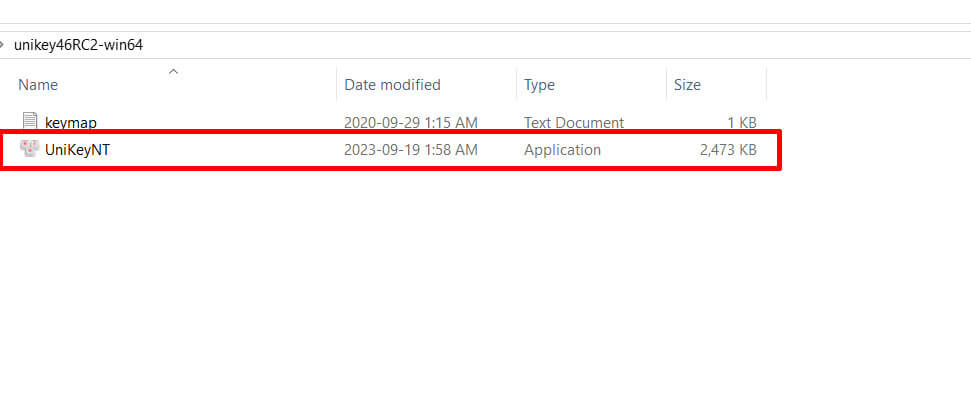 Nhấn vào file UniKeyNT.exe để khởi chạy phần mềm trên PC